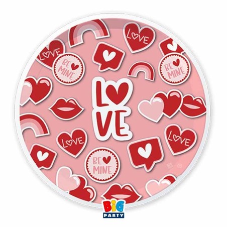 Piatto di Carta 18cm Amore "Love Stickers" 6pz Coordinati Festa Amore