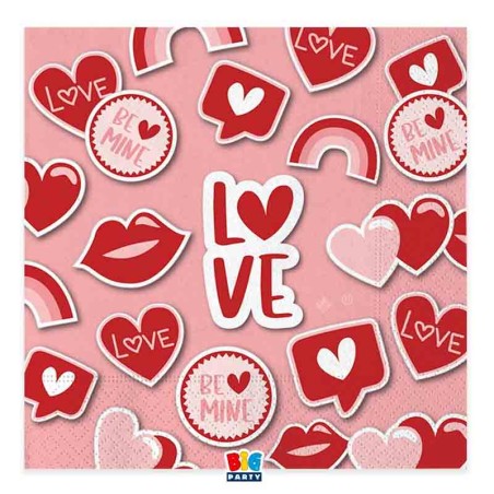 Tovagliolo di Carta 33x33cm Amore "Love Stickers" 16pz Coordinati Festa Amore