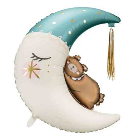 Palloncino in Foil 39" Super Shape Orsetto sulla Luna Celeste "Teddy Moon" Nascita e Battesimo