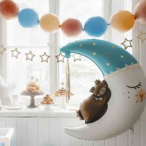 Palloncino in Foil 39" Super Shape Orsetto sulla Luna Celeste "Teddy Moon" Nascita e Battesimo