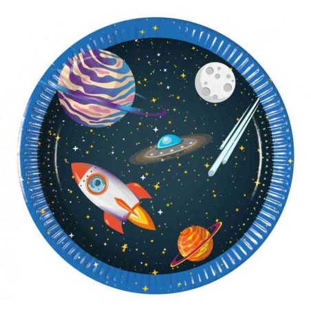 Piatto di Carta 18cm con Spazio "Rocket Space" 8pz Festa a tema Universo