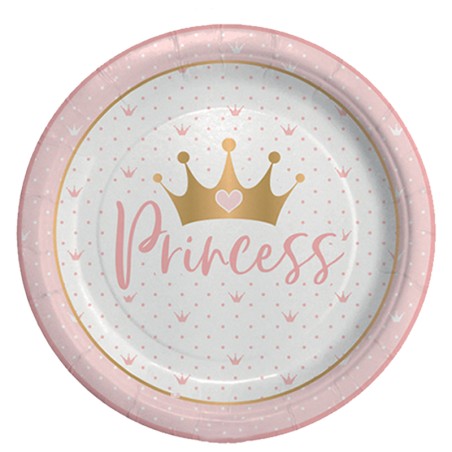 Piatto di Carta 24cm di Principessa "Princess Crown" 8pz Festa Tema Principessa