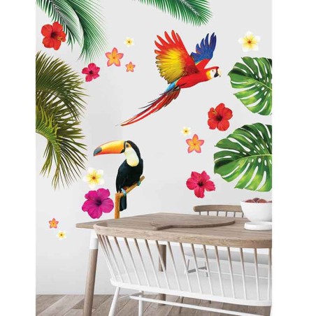 Adesivi da Parete Tropicali "Tropical Stickers" 21pz Pappagallo "Parrot"
