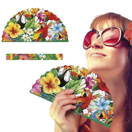 Ventaglio Hawaiano con Fiori e Uccelli Tropicali Accessori Persona Tropicali
