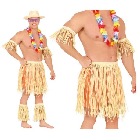 Set Indigeno con Frange in Rafia "Zulù" 5pz Accessori Persona Tropicali