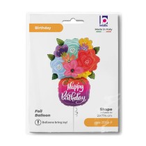 Palloncino in Foil 39" Super Shape Happy Birthday Vaso di Fiori Happy Birthday Grabo