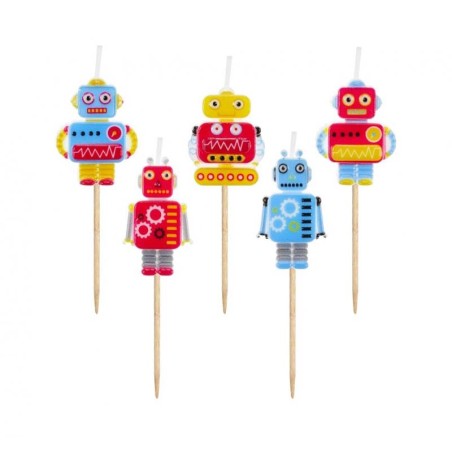 Candelina Picks Robot Multicolor 5pz Candeline Sagomate Fantasia