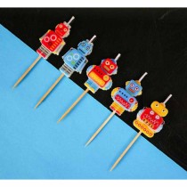 Candelina Picks Robot Multicolor 5pz Candeline Sagomate Fantasia