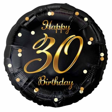 Palloncino in Foil 18" Happy Birthday 30 Anni "Black & Gold" 30 Anni