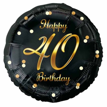 Palloncino in Foil 18" Happy Birthday 40 Anni "Black & Gold" 40 Anni