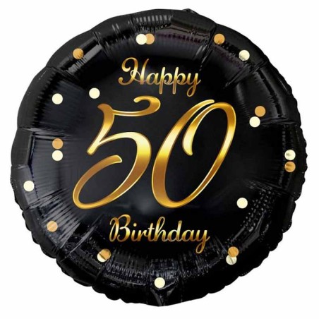 Palloncino in Foil 18" Happy Birthday 50 Anni "Black & Gold" 50 Anni