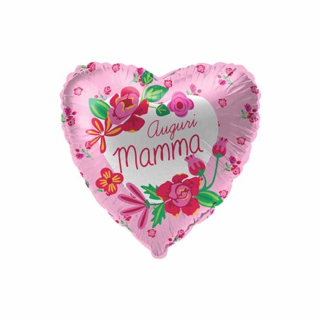 Palloncino in Foil 4" Mini Shape Cuore Auguri Mamma con Fiori Palloncini e Addobbi Festa Mamma