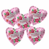 Palloncino in Foil 4" Mini Shape Cuore Auguri Mamma con Fiori Palloncini e Addobbi Festa Mamma