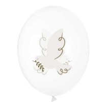 Palloncino in Lattice 12" Trasparente con Stampa Colomba "Dove" 6pz Comunione e Cresima