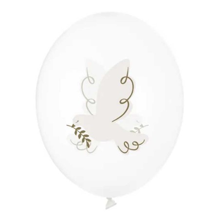 Palloncino in Lattice 12" Trasparente con Stampa Colomba "Dove" 6pz Comunione e Cresima