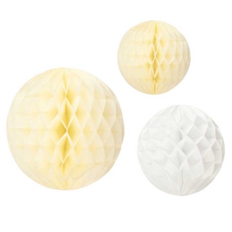 Sfera 3D in Carta Nido d'Ape Mix Avorio 3pz Decorazioni Nido d'Ape