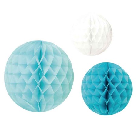 Sfera 3D in Carta Nido d'Ape Mix Azzurro 3pz Decorazioni Nido d'Ape