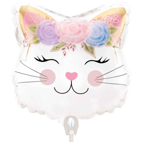 Palloncino in Foil 9" Mini Shape Gatto con Corona di Fiori "Floral Kitten" Palloncini in Foil Oaktree