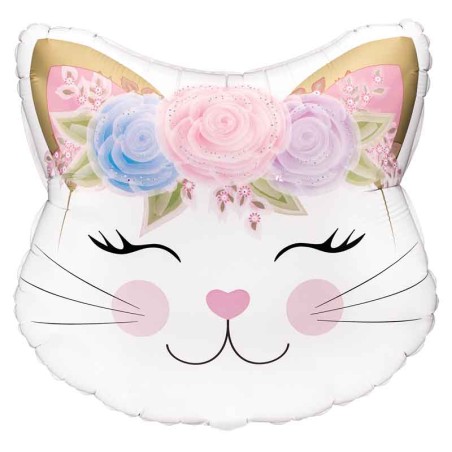 Palloncino in Foil 22" Junior Shape Gatto Corona di Fiori "Floral Kitten" Palloncini in Foil Oaktree
