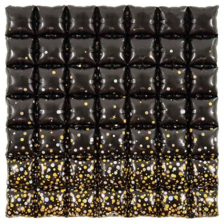 Balloon Waffle in Foil 36" Nero con Pois Oro 92cm x 92cm Balloon Waffle Oaktree