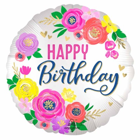 Palloncino in Foil 18" Floreale Happy Birthday Piante e Fiori