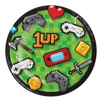 Piatto di Carta 18cm Videogiochi "Game On" 8pz Gaming Party