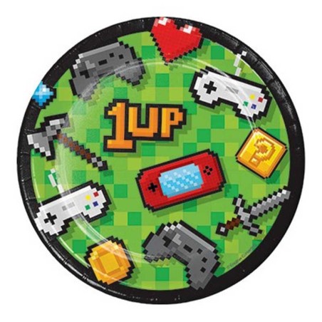 Piatto di Carta 18cm Videogiochi "Game On" 8pz Gaming Party