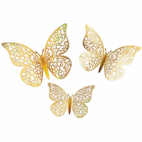 Farfalle Intagliate 3D Oro Iridescente 12pz Decorazioni Oaktree