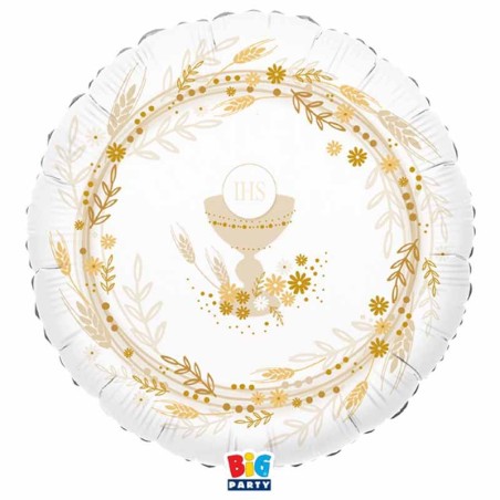 Palloncino in Foil 18" Cornice di Spighe di Grano e Calice "Prima Comunione" Comunione e Cresima