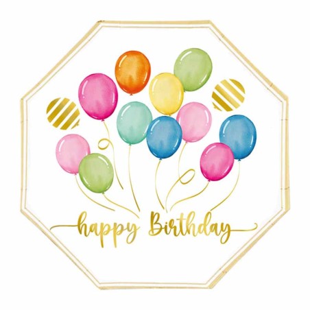Piatto di Carta 24cm con Palloncini Happy Birthday 8pz Happy Birthday Balloons