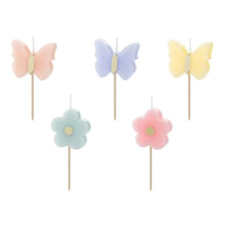 Candelina sagomata Fiore e Farfalla 5pz Candeline Sagomate Fantasia