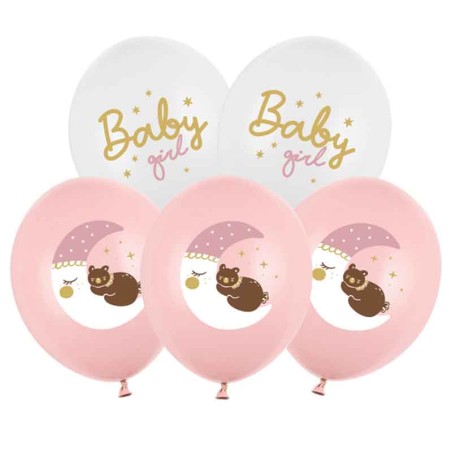 Palloncino in Lattice 12" Orsetto su Luna Rosa "Baby Girl" 6pz Palloncini Nascita Rosa