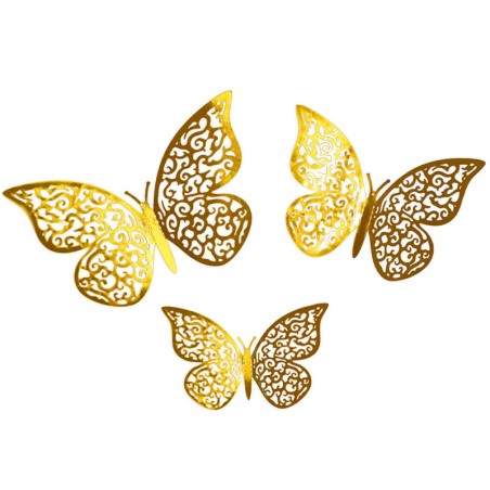 Farfalle Intagliate 3D Oro Metallizzato 12pz Decorazioni Oaktree