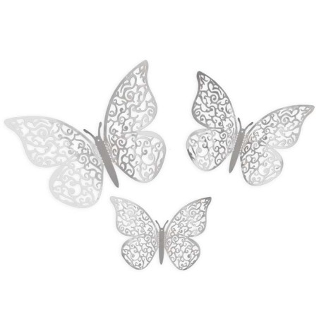 Farfalle Intagliate 3D Argento Metallizzato 12pz Decorazioni Oaktree