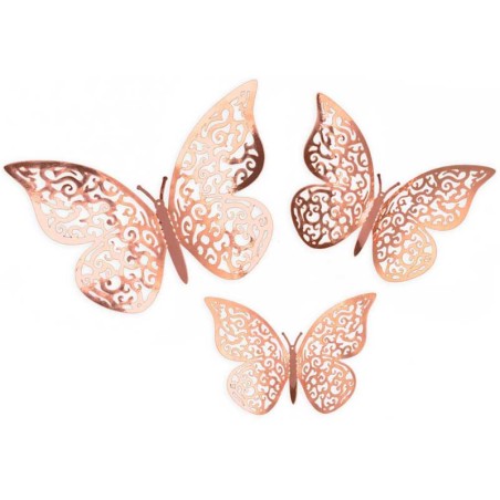 Farfalle Intagliate 3D Rose Gold Metallizzato 12pz Decorazioni Oaktree
