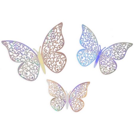 Farfalle Intagliate 3D Argento Iridescente 12pz Decorazioni Oaktree
