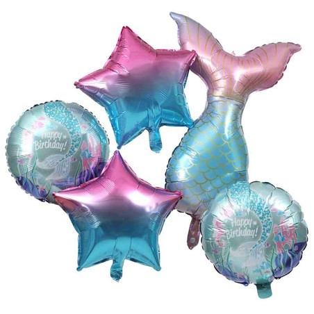 Bouquet di Palloncini in Foil Tema Sirena 5pz Conchiglia e Sirena "Sirène"