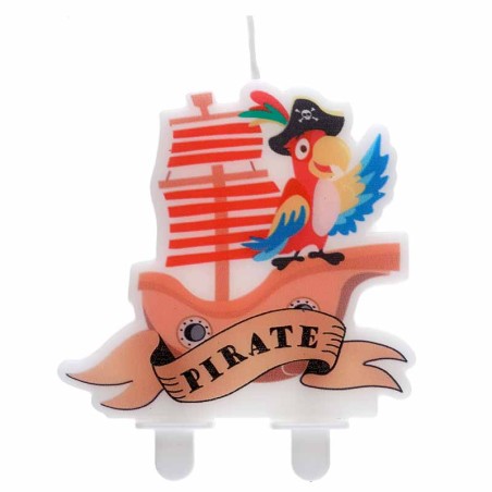 Candelina Piatta Pappagallo e Veliero Pirata 7cm Festa Tema Pirata "Pirates"