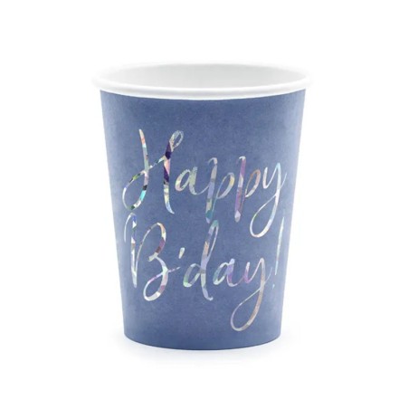 Bicchiere di Carta 220ml Blu Fiordaliso "Happy Birthday!" 6pz Happy Birthday Fiordaliso