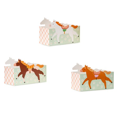 Box Porta Snack o Dolci in Cartoncino con Cavalli 3pz Festa Tema Cavallo "Horse"