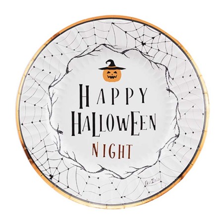 Piatto di Carta 23cm Bianco "Happy Halloween Night" 8pz Happy Halloween Night