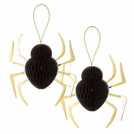 Decorazione di Carta a Nido d'Ape sagomata Ragno Nero e Oro 2pz Addobbi e Festoni Halloween