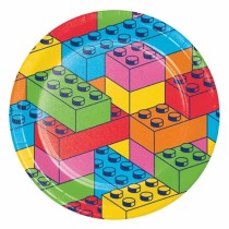 Piatto di Carta 23cm Mattoncini Multicolor "Block Bash" 8pz Mattoncini Colorati