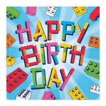 Tovagliolo di Carta 33x33cm Happy Birthday Mattoncini Multicolor 16pz Mattoncini Colorati