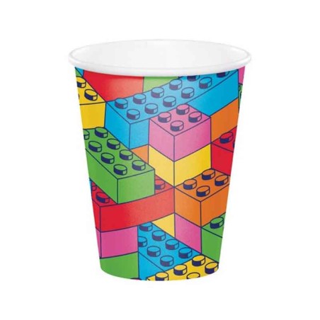 Bicchiere di Carta 250ml con Mattoncini Multicolor "Block Bash" 8pz Mattoncini Colorati