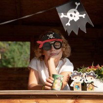 Occhiali da Pirata con Bandana Rosso e Nero Festa Tema Pirata "Pirates"