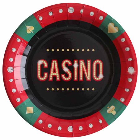 Piatto di Carta 23cm Casinò Rosso e Verde 10pz Casinò
