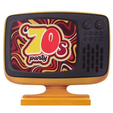 Centrotavola di Legno sagomato Televisore Party Anni '70 22cm Anni '70
