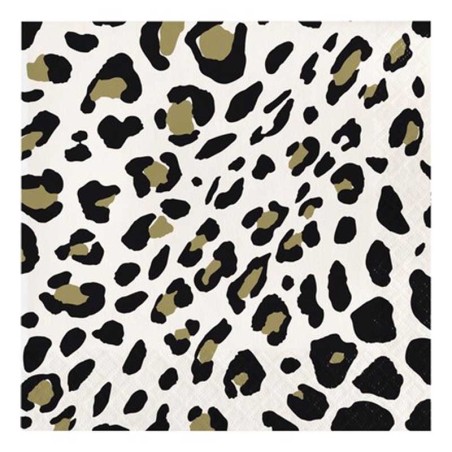 Tovagliolo di Carta 33x33cm Leopardato Nero e Oro 16pz Animal Print "Safari"