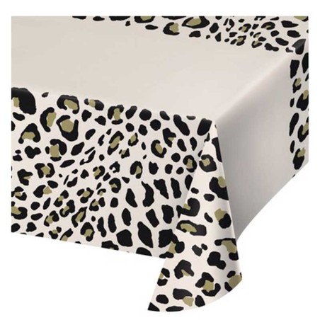 Tovaglia di Carta 137x259cm Macchie di leopardo Nero e Oro Animal Print "Safari"